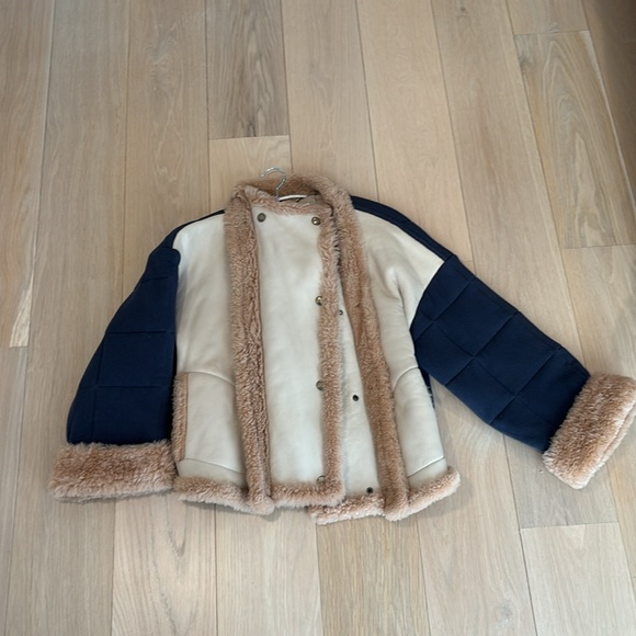 Chloe Shearling Coat as seen on Arielle Charnas Lambskin 38 Navy and Beige - Picture 2 of 6